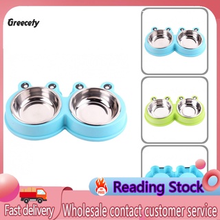 Gey_ lindo recipiente de agua con forma de rana para mascotas/alimentador de acero inoxidable para perros/gatos