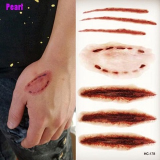 [Pearl] 2 pegatinas impermeables temporales para tatuaje temporal, herida, cicatriz, sangre, Halloween