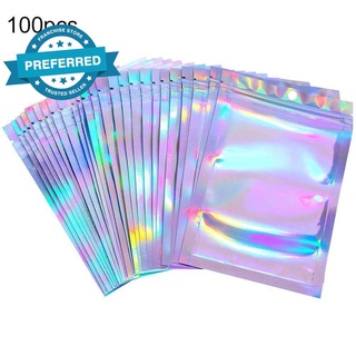 100 piezas Ziplock bolsa de embalaje láser bolsa de embalaje arco iris bolsillo de plástico sello bolsa de papel bolsa C3R1