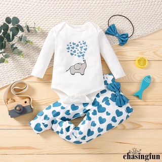 Chf-tops y pantalones de bebé niña traje lindo elefante carta de manga larga mameluco y corazón pantalones largos con diadema (1)
