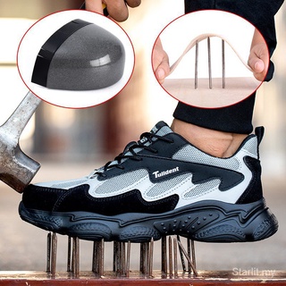 La moda de seguridad zapatos de trabajo de los hombres Anti-aplastamiento Indestructible de acero punción de punción botas a prueba de golpes ligero masculino Sofe mujeres acogedor zapatillas de deporte E7vz
