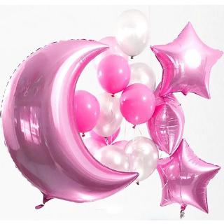 16 pzas/juego De estrellas De luna Azul Rosa globos De decoración Para niños niñas bautizo fiesta De cumpleaños
