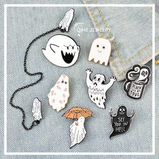 Ghost Escape Enamel Pin Badge Custom Coffee Umbrella Overthink Brooches Lapel pin Jeans shirt Bag Dark Halloween Jewelry Gift