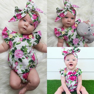 bebé niña floral mameluco mono mono+ diadema trajes sunsuit conjunto