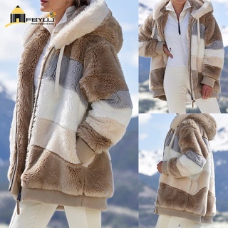 FBYUJ - abrigo acolchado de felpa en contraste, ajuste suelto, cierre de cremallera, abrigo con capucha, ropa de abrigo para mujer tiktok (1)
