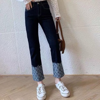 Lv_ pantalón falda JEAN azul Fashional recto Jeans nuevo cintura alta Retro pantalones de mezclilla