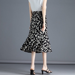 Falda de sirena falda verano mujer media longitud floral cintura alta gasa falda de una línea falda larga (3)