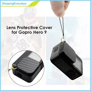 (ShoppingEverydays) Tapa de lente para GoPro Hero 9 negro fibra de carbono textura lente cubierta protectora