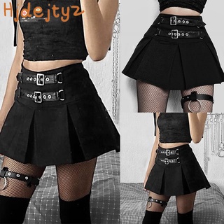 y gótico mini faldas negro grunge punk estilo plisado de cintura alta de las mujeres falda con remache patchwork moda fiesta desgaste s