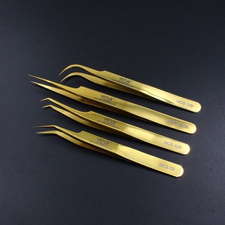 100% vetus mcs series pinzas de super precisión de color dorado para extensiones de pestañas pinzas (4)