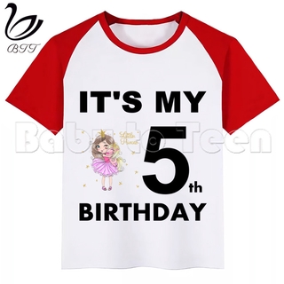 Encantadora linda niña princesa feliz cumpleaños número impresión niños camiseta divertida chica Top Harajuku cuello redondo manga corta camiseta
