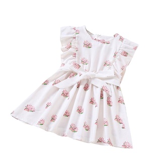 ❃Ti❁Vestido con estampado Floral de manga mosca para niñas/niños/vestido elegante para niños/bebés/niñas
