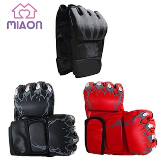 Miaon 1 par de guantes de boxeo engrosados deportivos Muay Thai entrenamiento medio dedo guantes