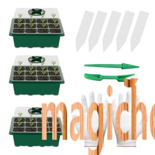 magichouset Plant Seedling Growth Tray 12 Holes Nursery Reusable Seedling Starter Gloves Shovel Labels Garden Tool Set magichouset