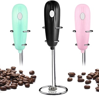 [venta caliente] espumador de leche eléctrico de mano batidor de espuma para café latte caliente chocolate huevo mezclador con soporte, rosa (3)
