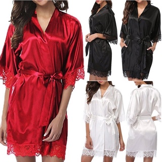 camisón sexy mujer satén encaje kimono ropa de dormir lencería vestido vestido túnica kits (1)