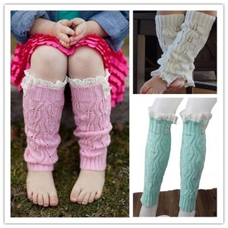 bebé niños tejer calentadores de piernas ganchillo encaje adorno botones calentadores de piernas invierno niño botas calcetines