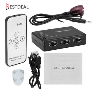 5 Port 1080P HDMI-compatible Switch Switcher Selector Splitter Hub Ir Remote