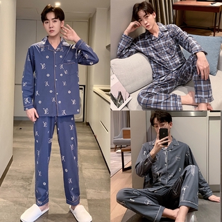 Tamaño de los hombres ropa de dormir de los hombres pijama [panjang] baju conjunto de ropa de dormir de los hombres pijama de manga larga cómodo: ropa de dormir