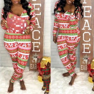 Christmas Pajamas Adults Women Plus Size Bodysuit Leotard Jumpsuit S Ready Stock