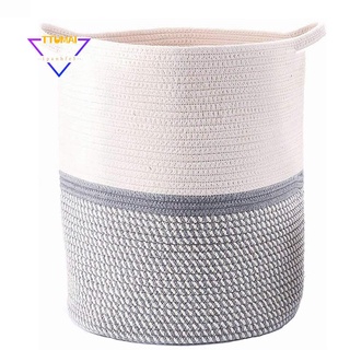 cesta tejida de cuerda de algodón con asa, cesta de almacenamiento multiusos para juguetes de bebé, cesta de ropa y cesta de manta, 36 x 45 cm
