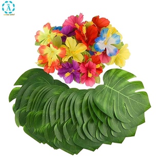 8 pulgadas hojas De palmera Tropical y Flores 96 pzs decoración De fiesta Para fiesta hawaiana Luau Selva Mesa De playa Deco