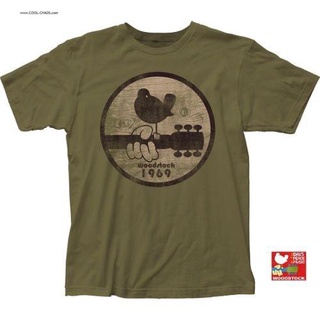 Impreso Regular 1969 Woodstock Retro Rock Tee Ejército Verde Pájaro Inspire Camiseta