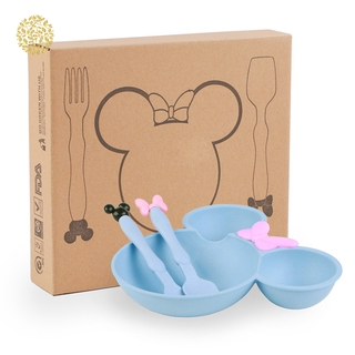 Paja de trigo cubiertos conjunto de Mickey Mouse tazón arco cabeza grande tazón de dibujos animados niños plato de fruta separado plato de cena OUYOU