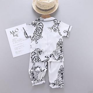 Simba verano bebé niños niñas niños tigre impresión ropa de dormir conjunto de manga corta blusa Tops+pantalones de sueño (2)