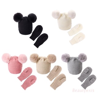 exis 2020 unisex niños niñas niños bebé bebé invierno caliente ganchillo punto sombrero gorro gorra+mittens sólido conjunto de guantes de bebé accesorios