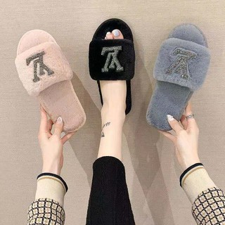 Dedo del pie abierto zapatillas de invierno LV antideslizante zapatos para las mujeres confort dormitorio zapatillas de interior (1)