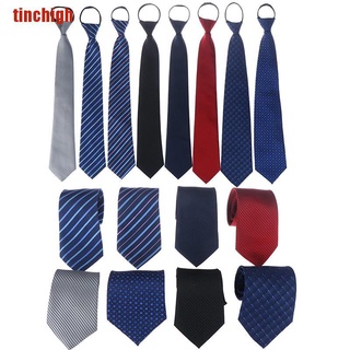 [Tinchigh] Lazy hombres cremallera corbata sólido rayas Casual negocios boda cremallera cuello lazos [caliente]