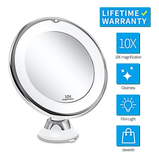 GROCE 10X Magnifying Makeup Mirror with Light 360 Degree Rotation Powerful Suction Cup Portable LED Cosmetic Tabletop Bathroom Traveling Mirror (5)