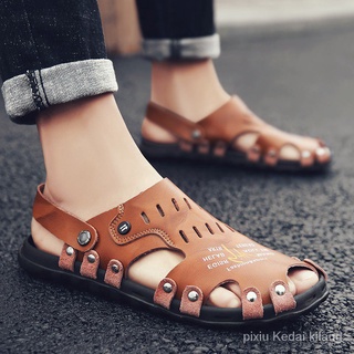 Los hombres sandalias de cuero antideslizante diapositivas suela suave sandalia masculina Casual zapatos de moda LA8Y (2)