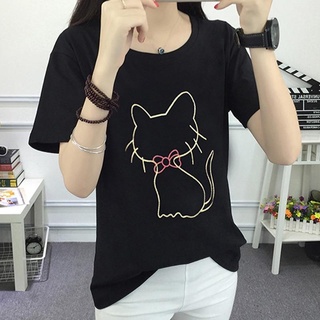 mujer lindo gato impresión t-shirt manga corta e camisa
