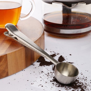 cuchara medidora de café molido de acero inoxidable con clip de sellado de bolsa