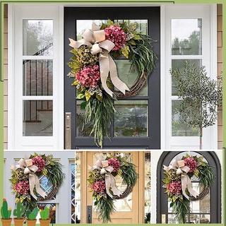fromlocal-Vintage Door Hanging Wreath No Withering Plastic Fake Flowers Hanging Wreath Home Decor