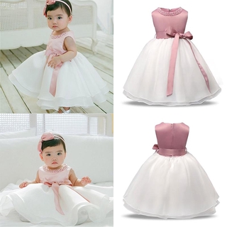 Vestido de bebé niñas bautismo 1er vestido de fiesta de cumpleaños recién nacido rosa princesa vestido para boda con nudo de lazo