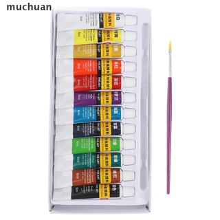 [muchuan] 6 ML 12 Color Professional Acrylic Paint Watercolor Set Hand Wall Painting Brush .