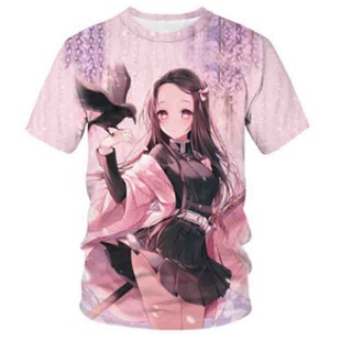 Kids Demon Slayer T-shirt Short Sleeve Tops Anime Tanjirou Nezuko Boy Girl Children Tee Shirt High Quality (3)