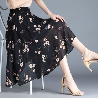 Falda de gasa Falda floral de cintura alta de longitud media Falda grande de una línea (1)