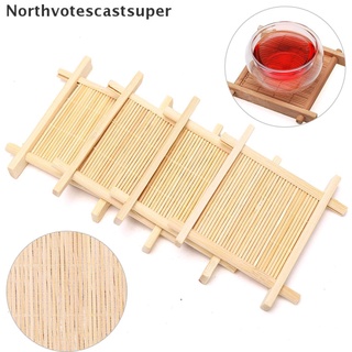 Northvotescastsuper 4Pcs Bamboo Cup Coaster Tea Mug Square Saucers Set Mat Home Kitchen Accessories NVCS