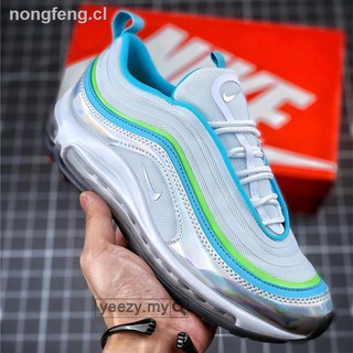 ♞❖Nike air max 97 3M reflective running shoes men women white laser rainbow color sports shoes