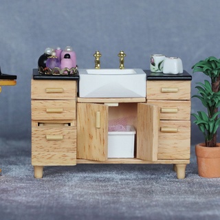 gankedis Simulation Washbasin with Hand Sink Furniture Toys Wooden Mini 1/12 Scale Wash Basin Model for Dollhouse Bathroom
