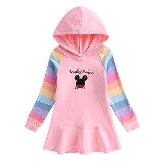 Aisamefe primavera invierno ropa de niños nuevo vestido de niñas moda de dibujos animados Mickey Mouse con capucha ropa de sudor arco iris manga larga dulce princesa vestido de algodón (6)
