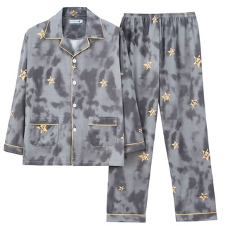Pijamas de los hombres de la primavera y el otoño estilo pijamas de los hombres de algodón de manga larga pantalones
