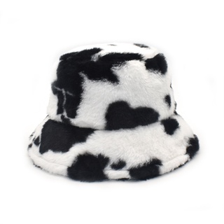 Otoño e invierno nuevo patrón de vaca sombrero de pescador mujer impresión coreana moda felpa sombrero caliente