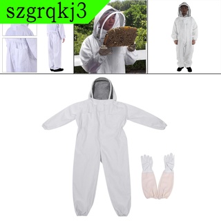 [Alta calidad] traje de apicultura de algodón profesional de cuerpo completo con capucha de velo y guantes largos (1)