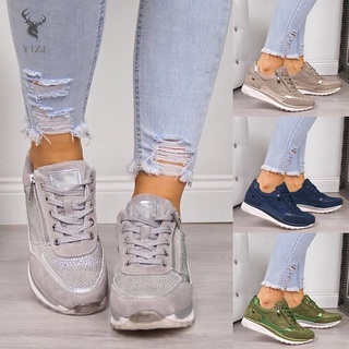 Y1Zj Poly zapatillas de deporte de las mujeres de correr Casual zapatos de vestir caminar usando invierno 4 estaciones con decoración de cristal