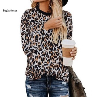 bd moda mujeres cuello redondo manga larga blusa leopard zebra rayas jersey top